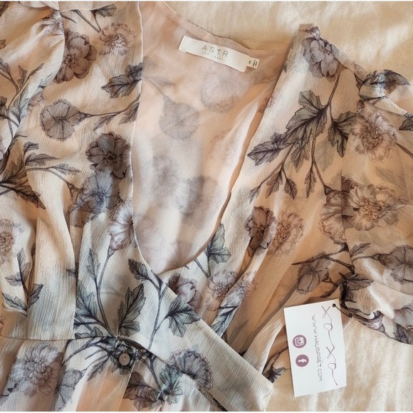 NWT Lulus ASTR The Label Blush Floral V-Neck Midi Dress With Flutter Sleeves - Picture 4 of 6